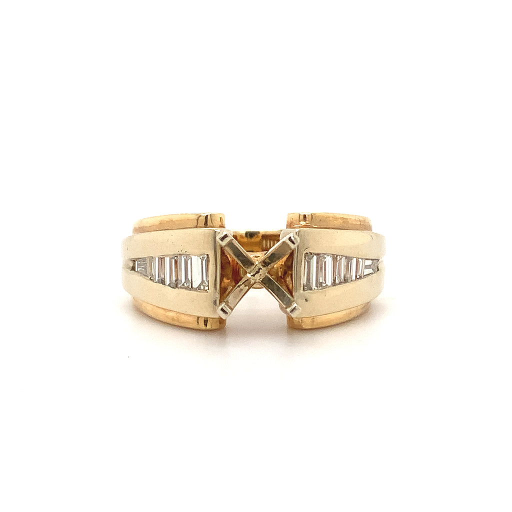 diamond baguette semi mounting ring with 12 tapered baguettes 0.68ctw  channel set in 14k yellow gold and white gold