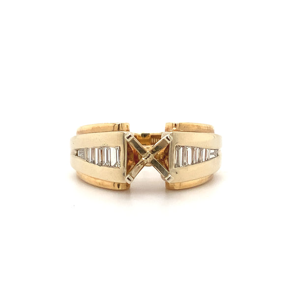 diamond baguette semi mounting ring with 12 tapered baguettes 0.68ctw  channel set in 14k yellow gold and white gold