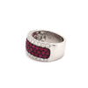 roman + jules pavé ruby and diamond five row cigar band set in 14k white gold with black rhodium detailing.
