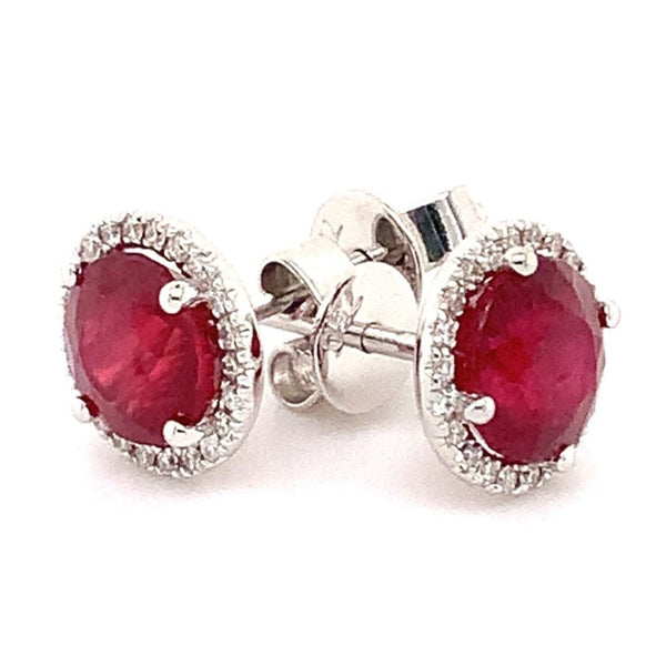 roman + jules fine quality ruby and diamond halo earrings in 18 kt white gold. 2.20 cts t.w.