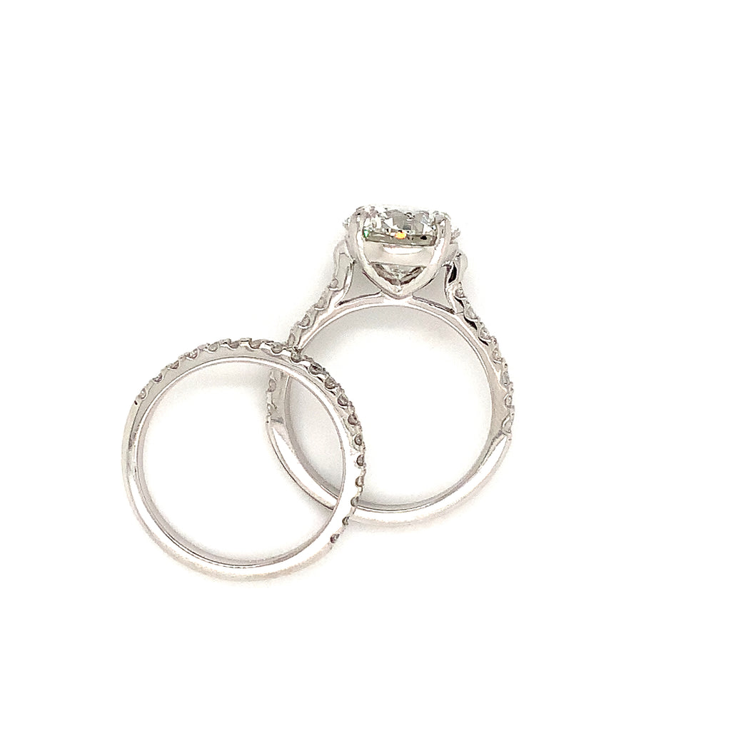 brilliant cut gia certified 4.10 ct diamond g in color si 2 in clarity shared prong wedding set 1.10 ctw platinum 950