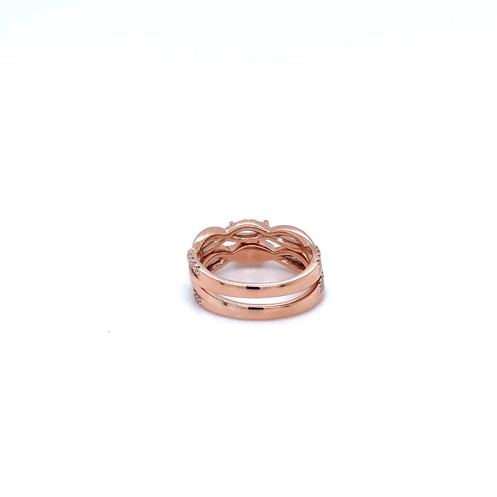 rose gold 4 prong basket diamond semi-mounting swirling wedding set in 14 kt.