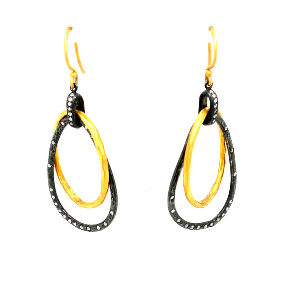 lika behar 24k gold, & oxidized silver "kelly" diamond  drop earring 0.36 ctw