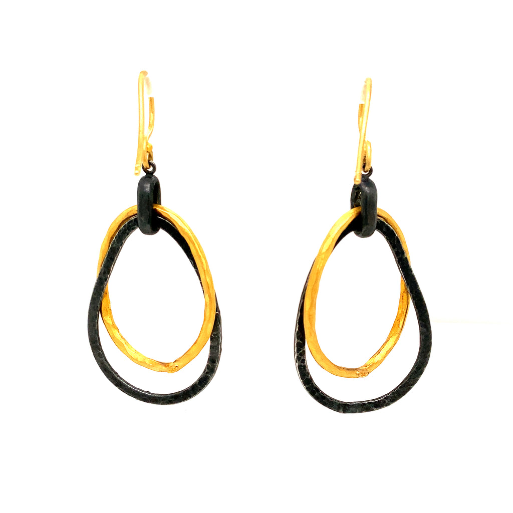lika behar 24k gold, & oxidized silver "kelly" diamond  drop earring 0.36 ctw