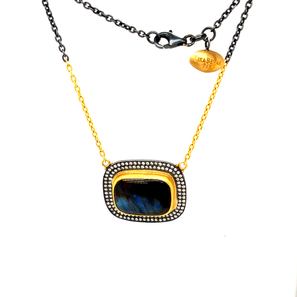 Lika Behar Labradorite and Grey Diamond NIGHTFALL Necklace 24K Gold and Oxidized Silver - Image 2 of 4
