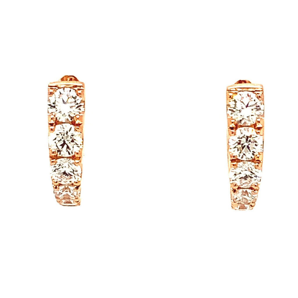 Memoire Graduated Round Brilliant Cut Diamond 1 ct. Huggie Earrings 18K Rose Gold - Image 1 of 4
