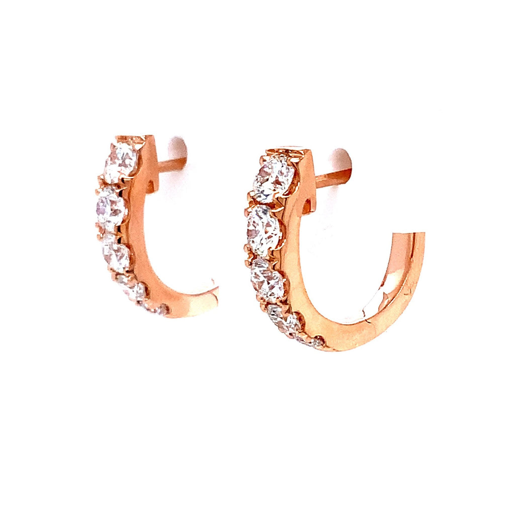Memoire Graduated Round Brilliant Cut Diamond 1 ct. Huggie Earrings 18K Rose Gold - Image 3 of 4