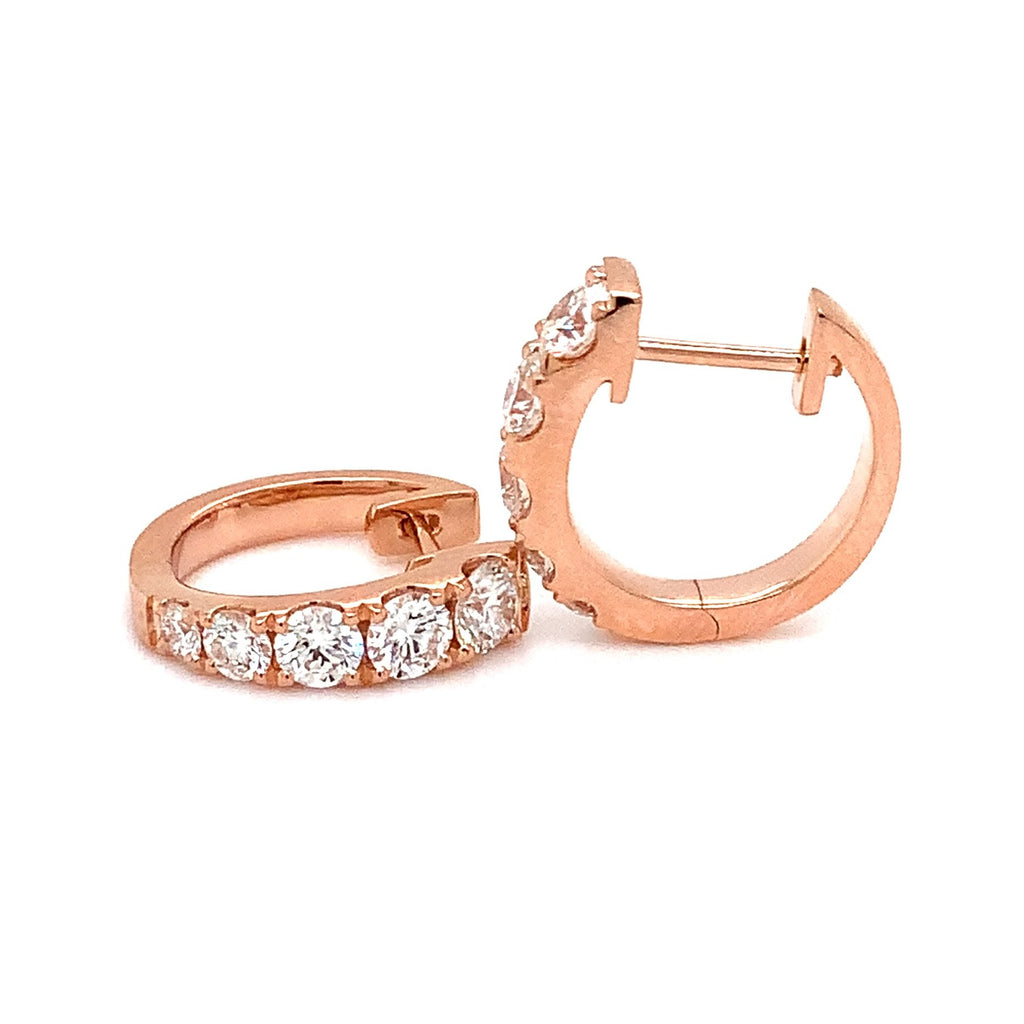 Memoire Graduated Round Brilliant Cut Diamond 1 ct. Huggie Earrings 18K Rose Gold - Image 2 of 4