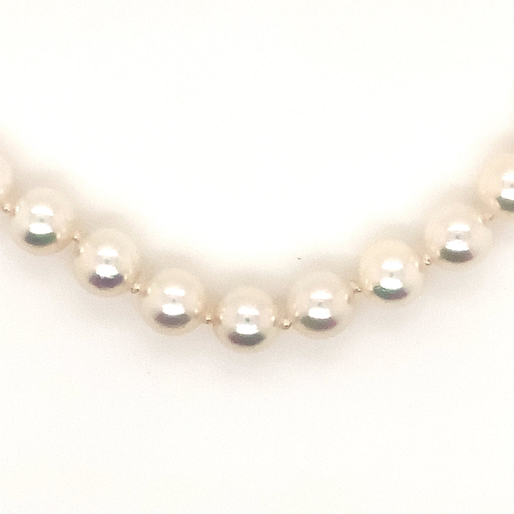 cultured akoya pearl necklace 6.5 mm round 16 inches long 14 kt yellow gold clasp
