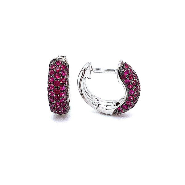 afarin collection pavé ruby huggies earring 18k white gold and black rhodium finished