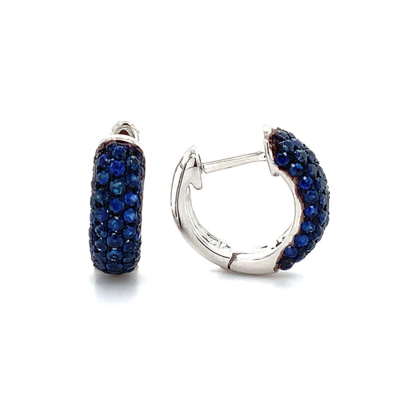 afarin collection pavé blue sapphire huggies earring 18k white gold and black rhodium finished.