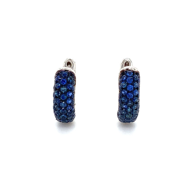 afarin collection pavé blue sapphire huggies earring 18k white gold and black rhodium finished.