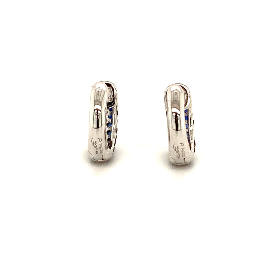afarin collection pavé blue sapphire huggies earring 18k white gold and black rhodium finished.