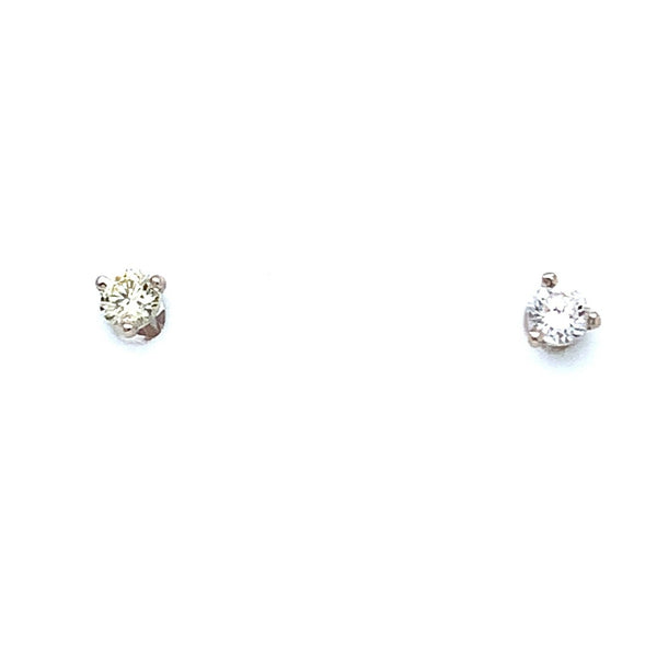 baby diamond studs with threaded post and back set in 14k white gold