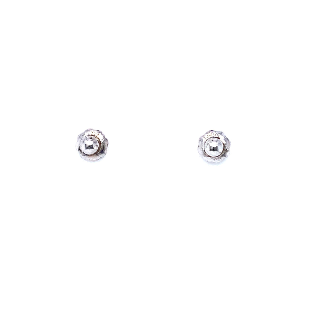 baby diamond studs with threaded post and back set in 14k white gold