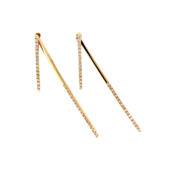 long modern linear two piece diamond earrings set in 14k yellow gold 0.37 cts t.w.