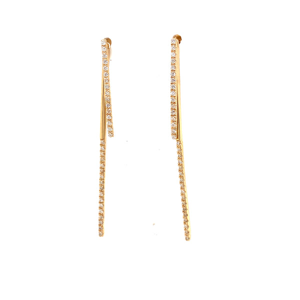 long modern linear two piece diamond earrings set in 14k yellow gold 0.37 cts t.w.