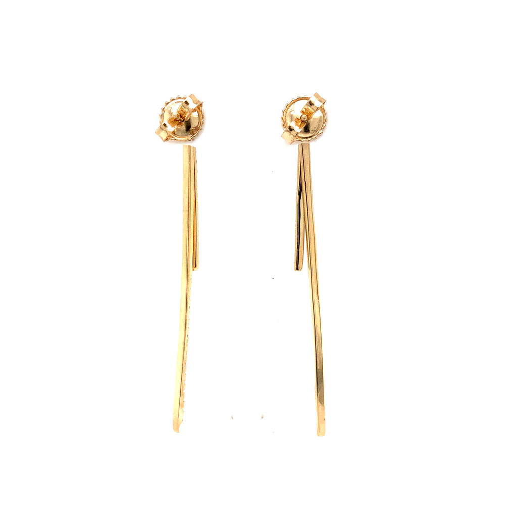 long modern linear two piece diamond earrings set in 14k yellow gold 0.37 cts t.w.
