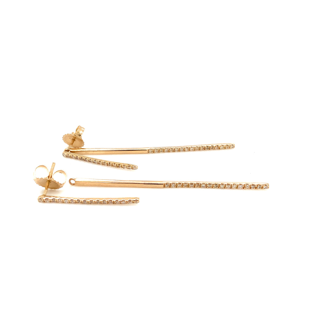 long modern linear two piece diamond earrings set in 14k yellow gold 0.37 cts t.w.