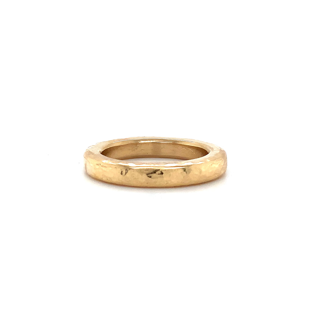 hammered finish solid 18k yellow gold wedding band