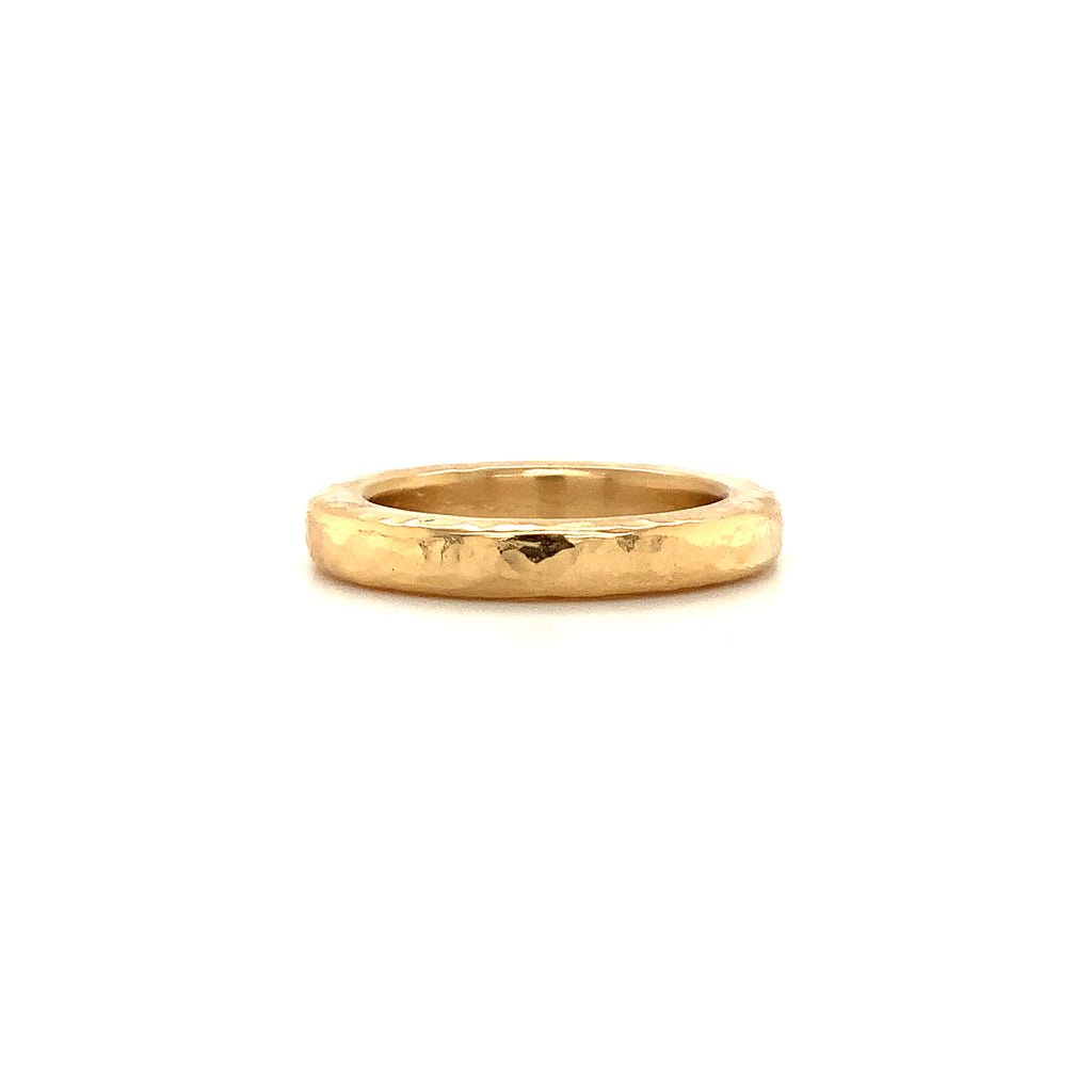 hammered finish solid 18k yellow gold wedding band