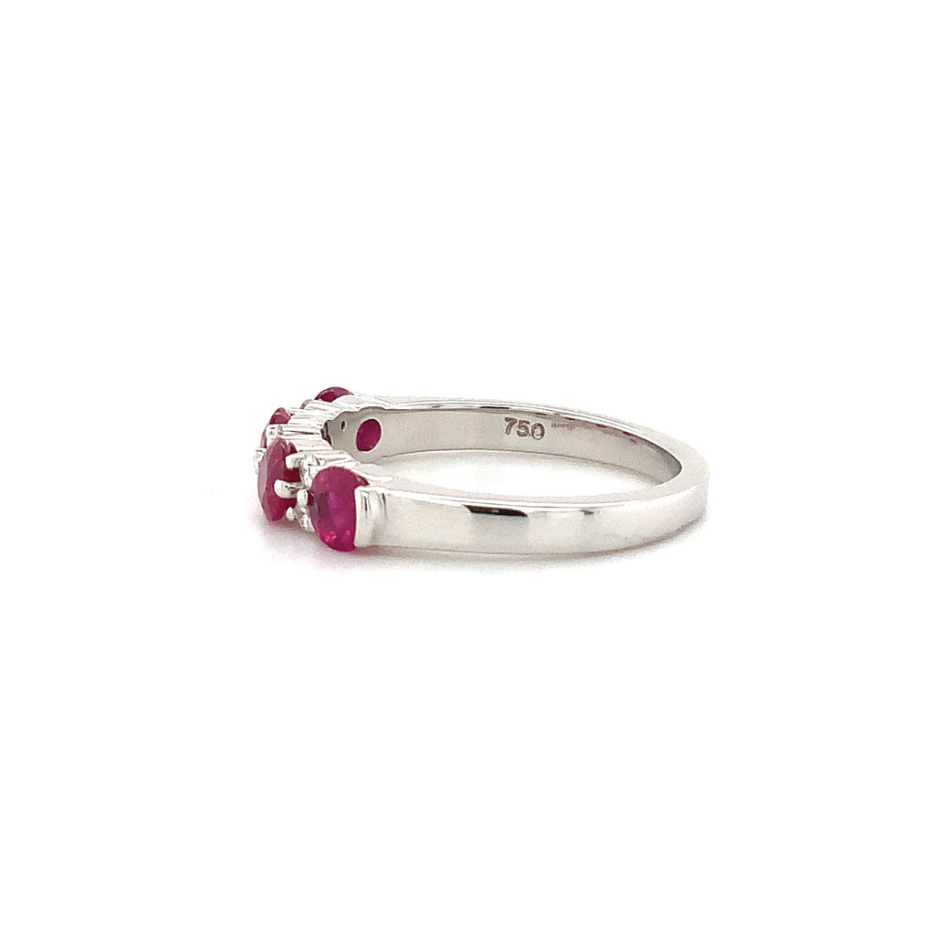 ruby and diamond round brilliant cut  18k white gold straight line band