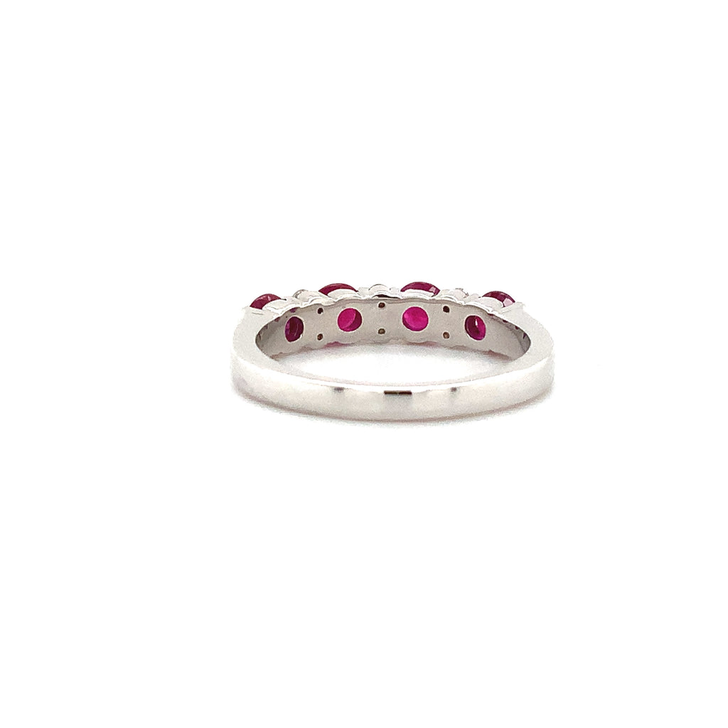 ruby and diamond round brilliant cut  18k white gold straight line band
