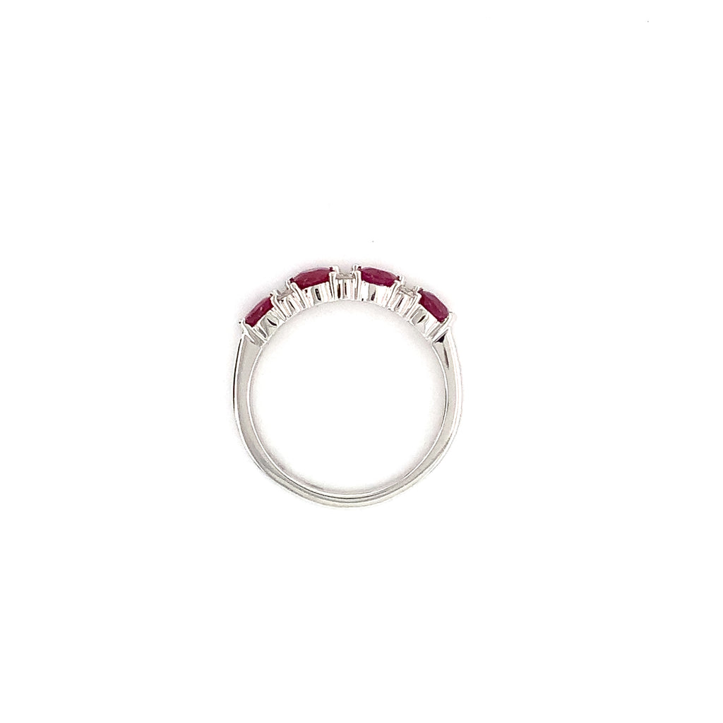 ruby and diamond round brilliant cut  18k white gold straight line band