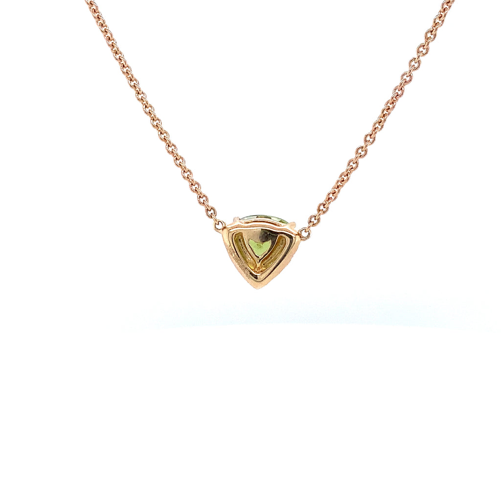 trillion cut peridot and diamond fancy pendant 14k yellow gold
