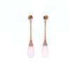 deco inspired cabochon briolette rose quartz, garnet and paved diamond elegant drop earrings in 14k rose gold