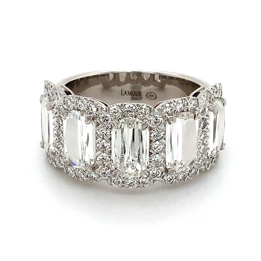 Christopher Designs L'Amour Crisscut® 5 Stone Halo Diamond Ring 18K White Gold - Image 1 of 5