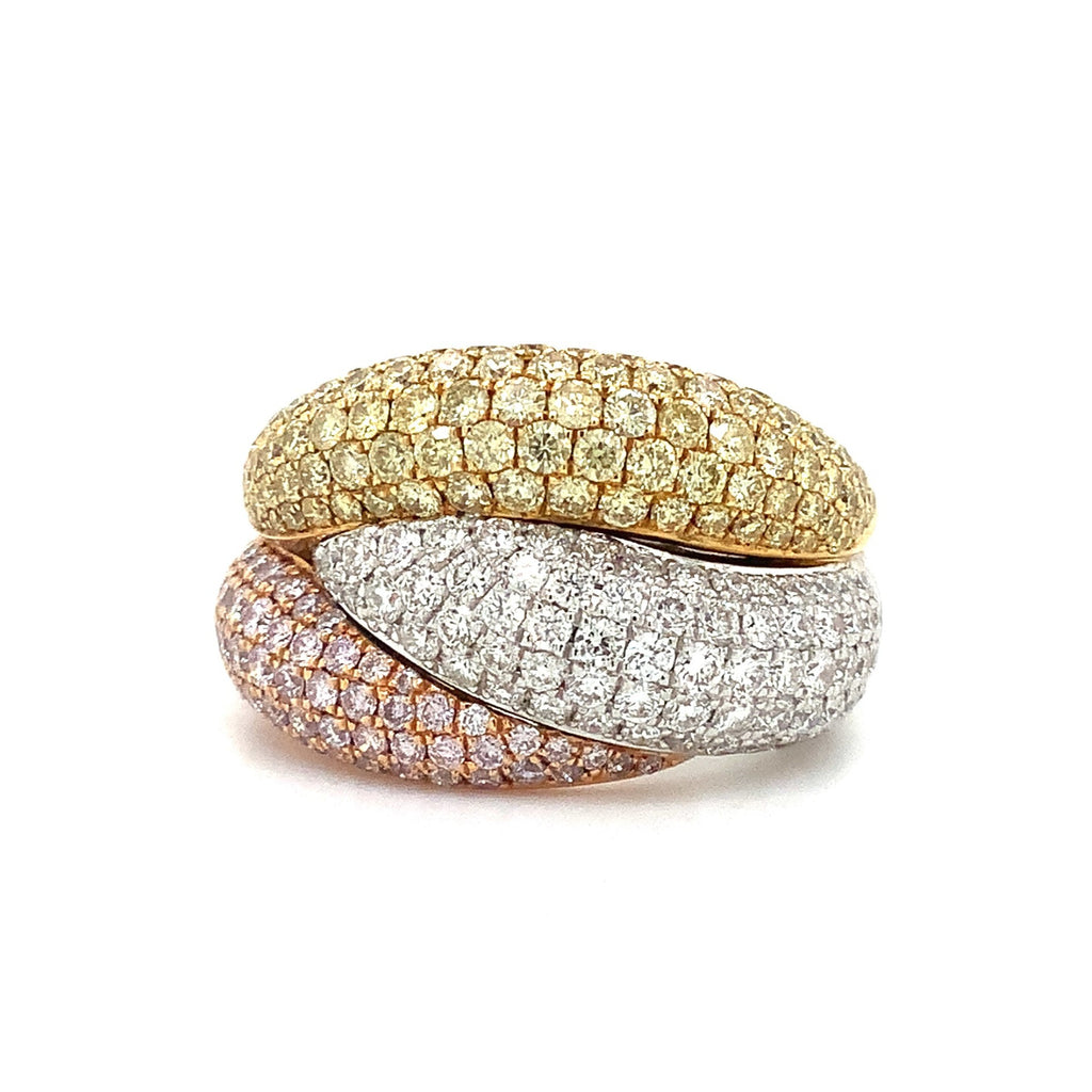 Roman + Jules Fancy Colored Overlapping Diamond Pavé Ring Set in 18K Tri-color Gold - Image 1 of 6