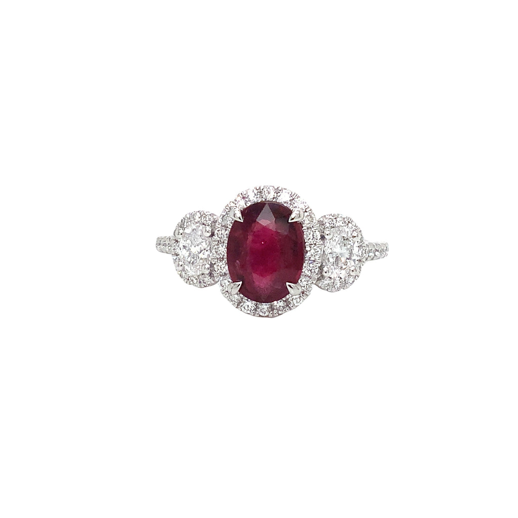 Roman + Jules GIA Certified 3 Stone Ruby and Diamond Ring Set in 950 Platinum - Image 4 of 6
