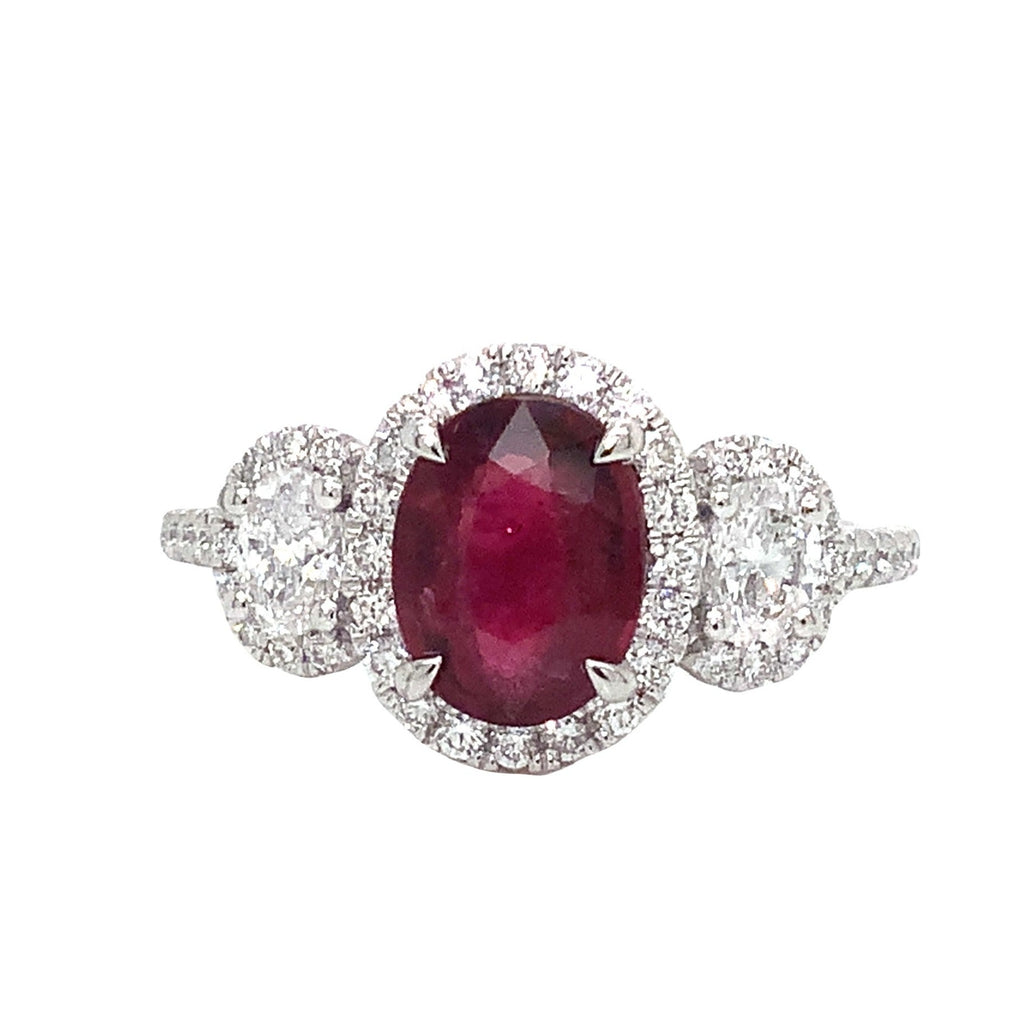 Roman + Jules GIA Certified 3 Stone Ruby and Diamond Ring Set in 950 Platinum - Image 1 of 6