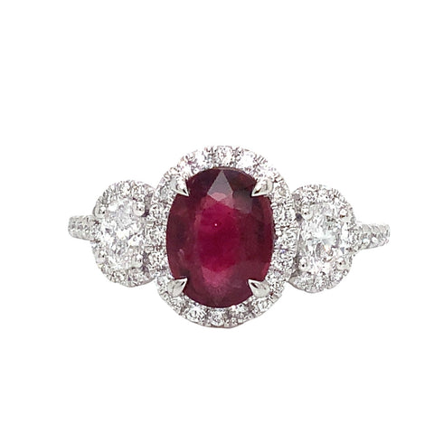 Roman + Jules GIA Certified 3 Stone Ruby and Diamond Ring Set in 950 Platinum - Image 1 of 6