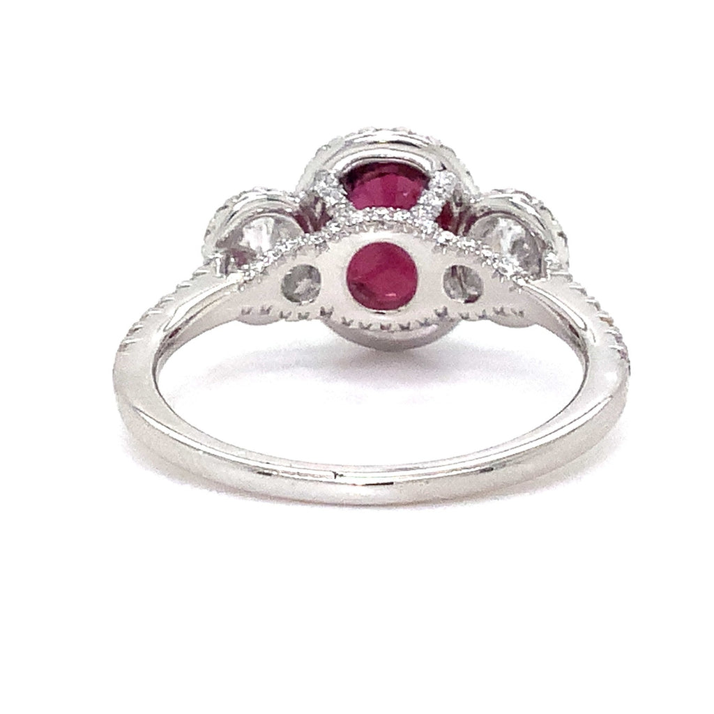 Roman + Jules GIA Certified 3 Stone Ruby and Diamond Ring Set in 950 Platinum - Image 3 of 6