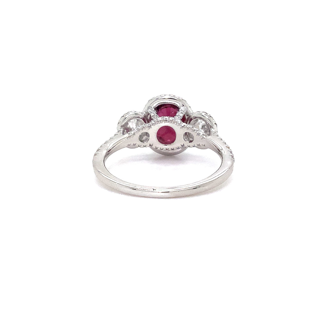 Roman + Jules GIA Certified 3 Stone Ruby and Diamond Ring Set in 950 Platinum - Image 5 of 6