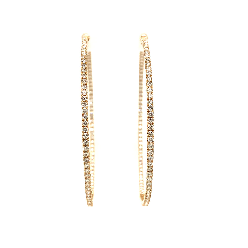 Roman + Jules  Two Inch Diameter Round Diamond Hoops Set in 14K Yellow Gold Post with locking Back - Image 1 of 5