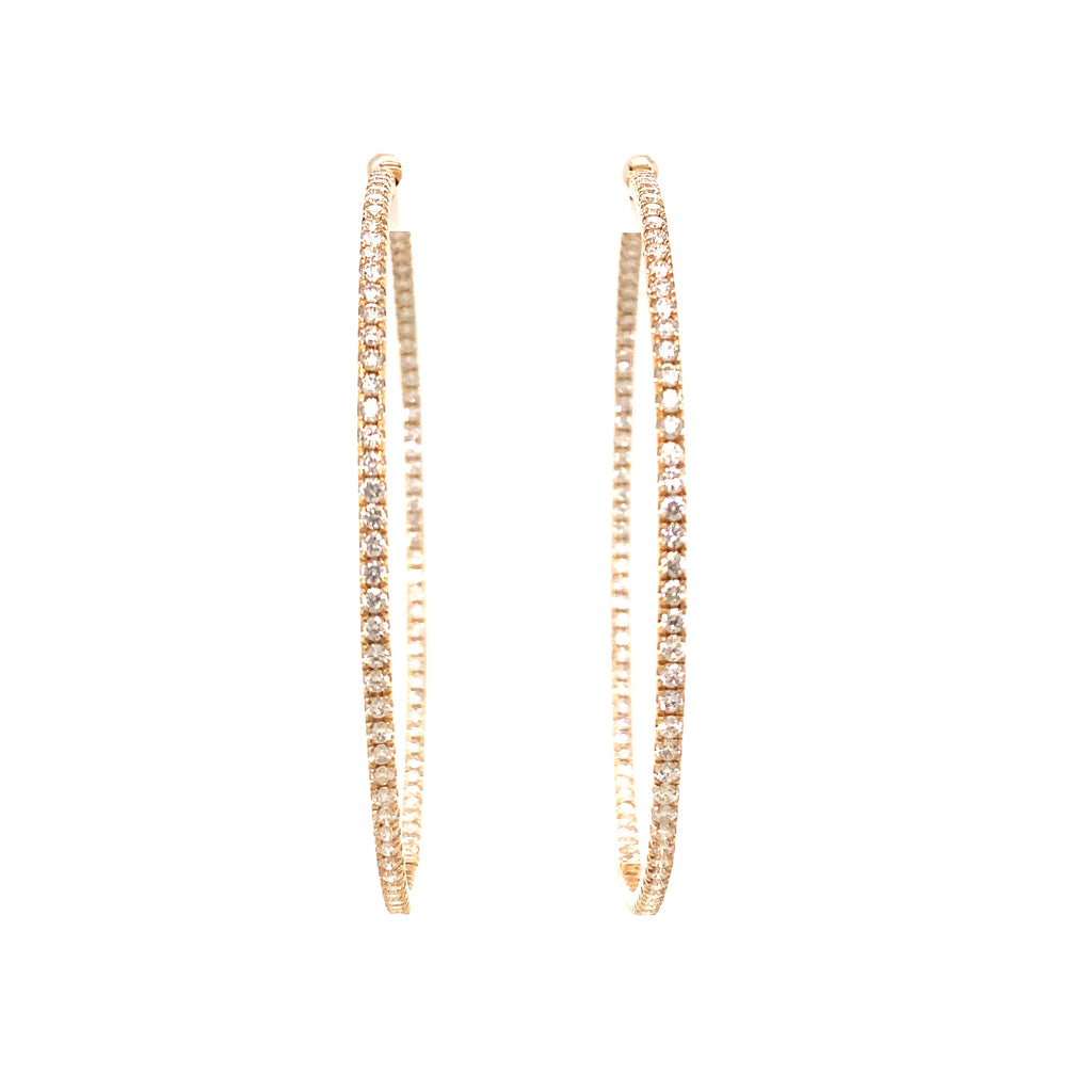 Roman + Jules  Two Inch Diameter Round Diamond Hoops Set in 14K Yellow Gold Post with locking Back - Image 2 of 5