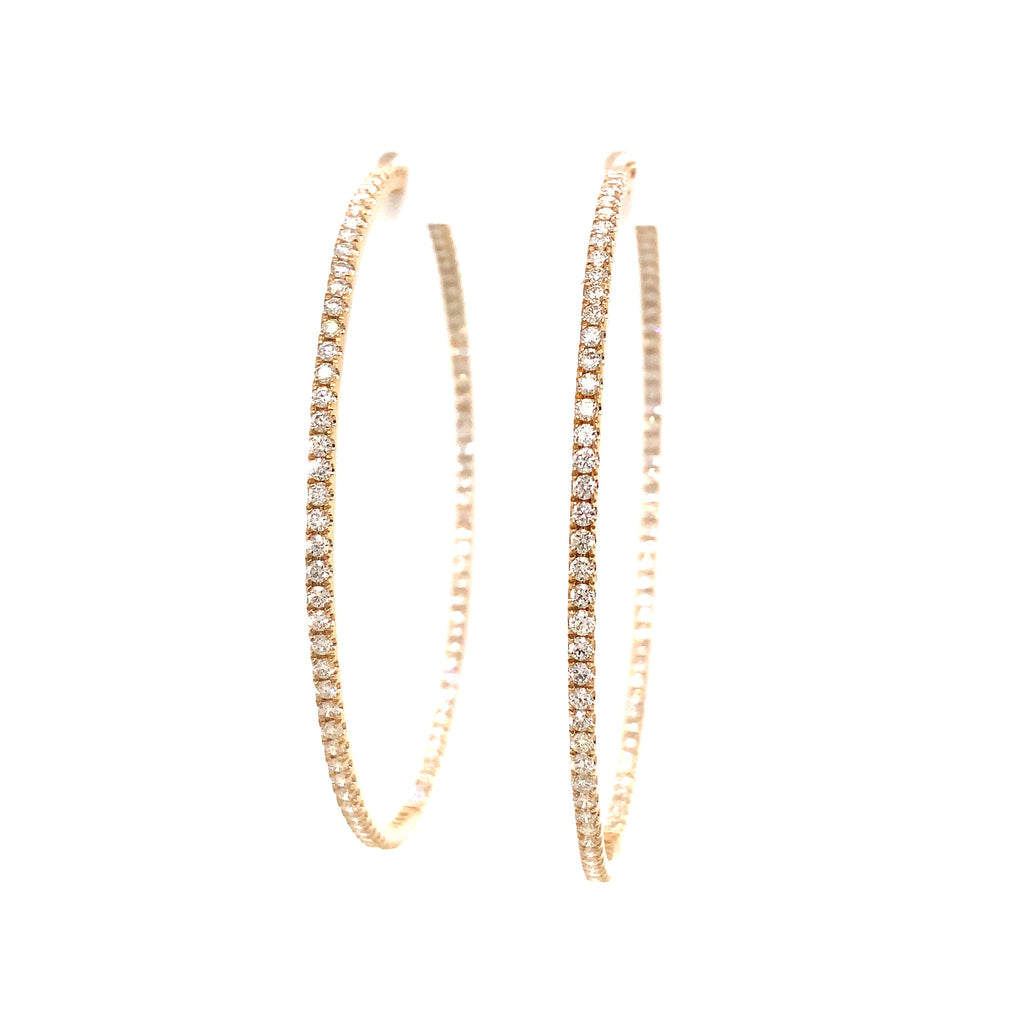 Roman + Jules  Two Inch Diameter Round Diamond Hoops Set in 14K Yellow Gold Post with locking Back - Image 3 of 5