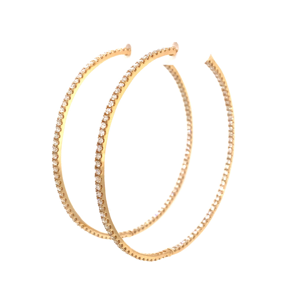 Roman + Jules  Two Inch Diameter Round Diamond Hoops Set in 14K Yellow Gold Post with locking Back - Image 4 of 5