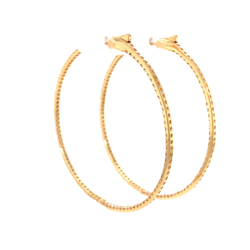Roman + Jules  Two Inch Diameter Round Diamond Hoops Set in 14K Yellow Gold Post with locking Back - Image 5 of 5