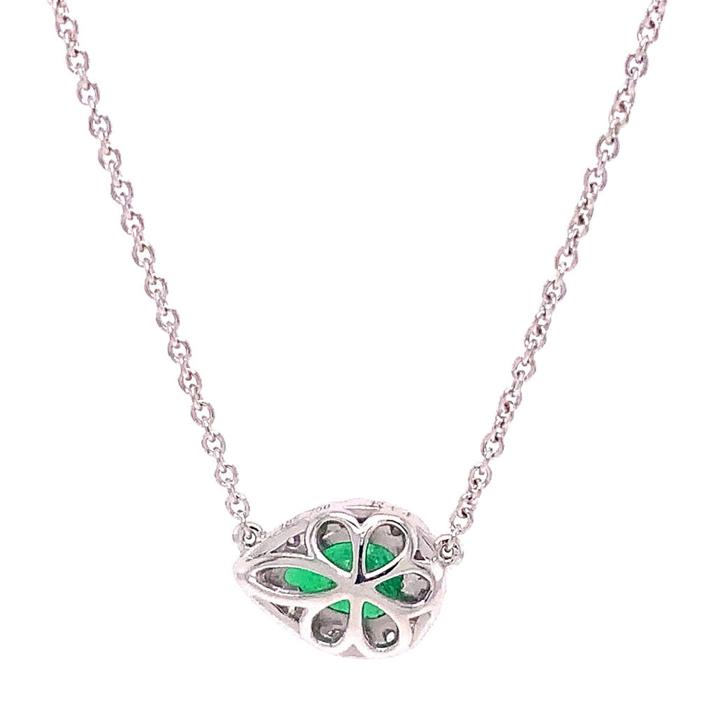 Roman + Jules Elegant East-West Necklace featuring a Pear shaped Emerald and Diamond Halo Set in 18K White Go - Image 3 of 6