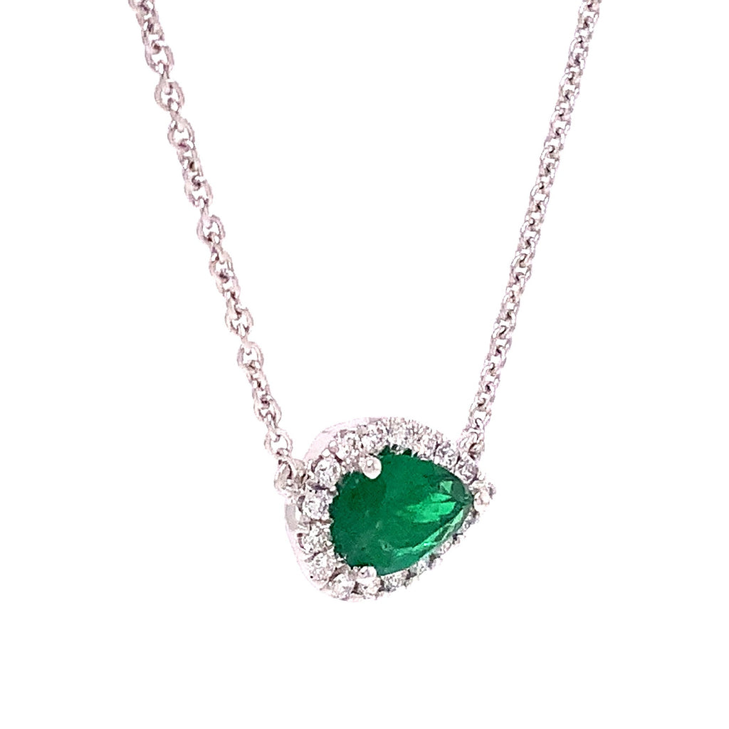 Roman + Jules Elegant East-West Necklace featuring a Pear shaped Emerald and Diamond Halo Set in 18K White Go - Image 2 of 6