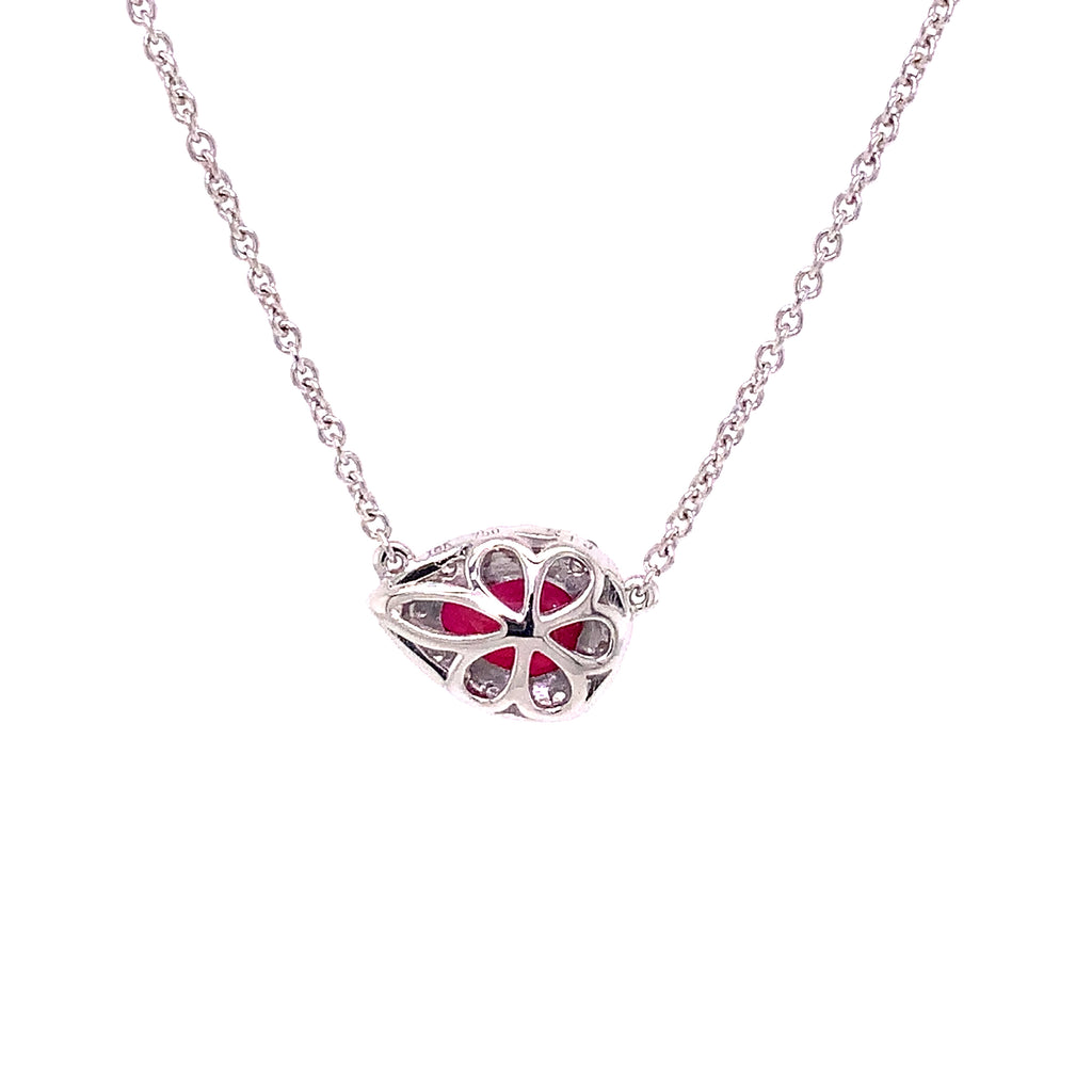 Roman + Jules East -West Necklace featuring a Pear shape Ruby and Diamond Halo Set in 18K White Gold - Image 2 of 3