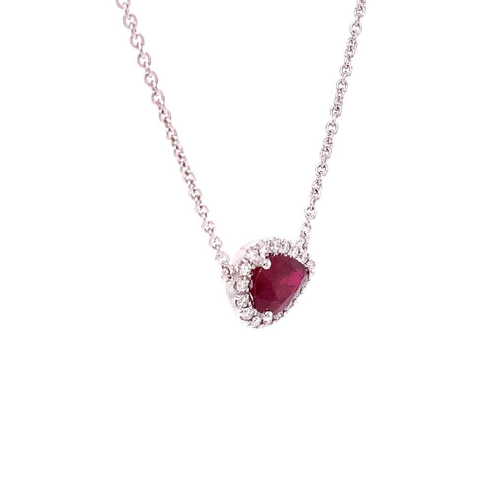 Roman + Jules East -West Necklace featuring a Pear shape Ruby and Diamond Halo Set in 18K White Gold - Image 3 of 3