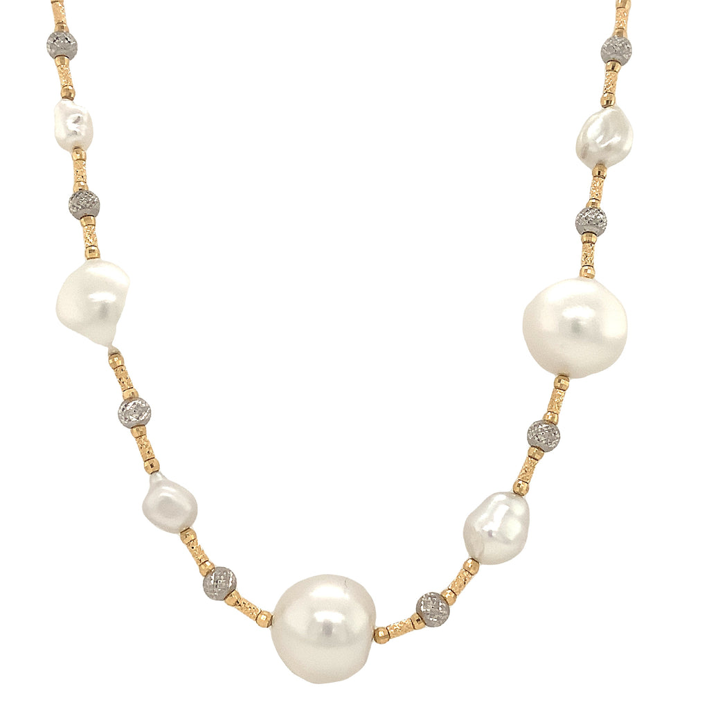 natural south sea pearl 32" adjustable lariat necklace set in 18 karat white and yellow gold