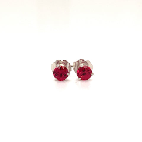 Roman+Jules Natural Ruby Post earrings set in 3 prong 18 kt White Gold - Image 1 of 6