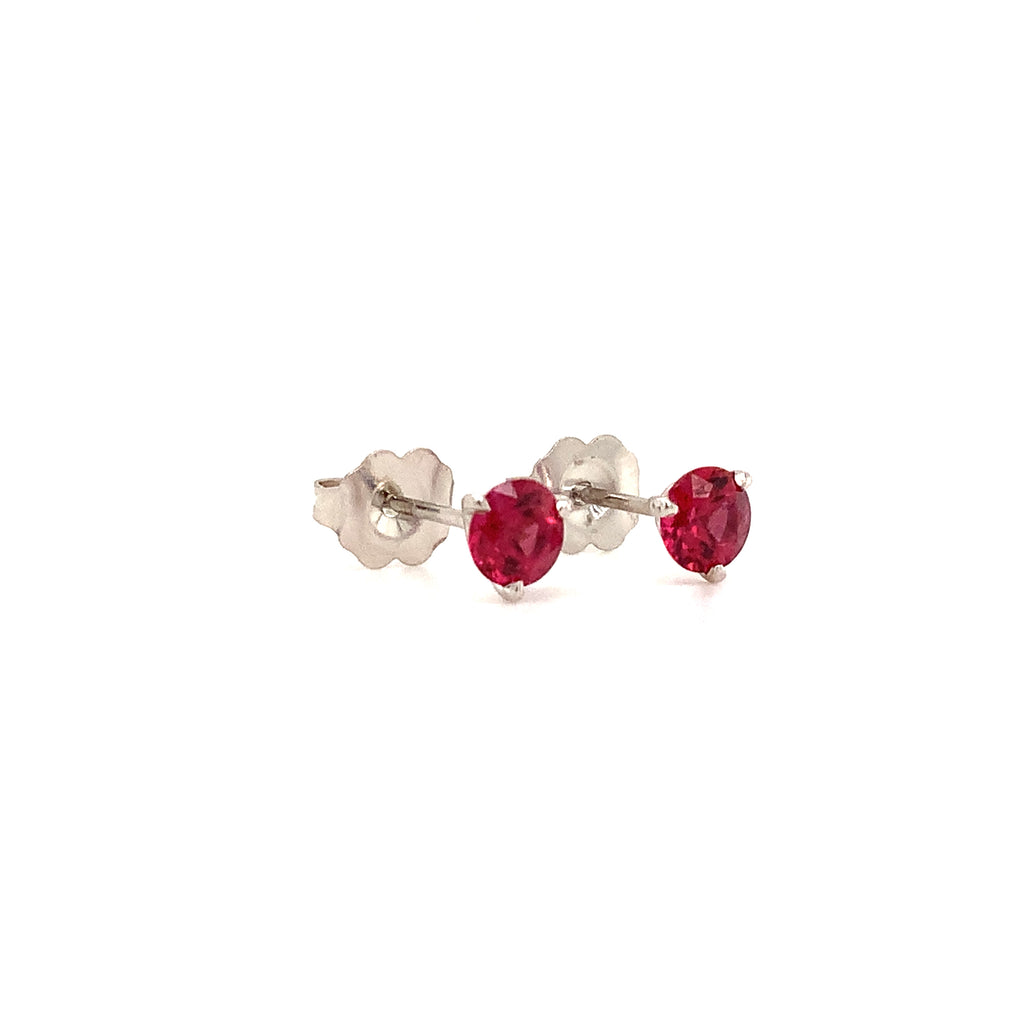 Roman+Jules Natural Ruby Post earrings set in 3 prong 18 kt White Gold - Image 4 of 6