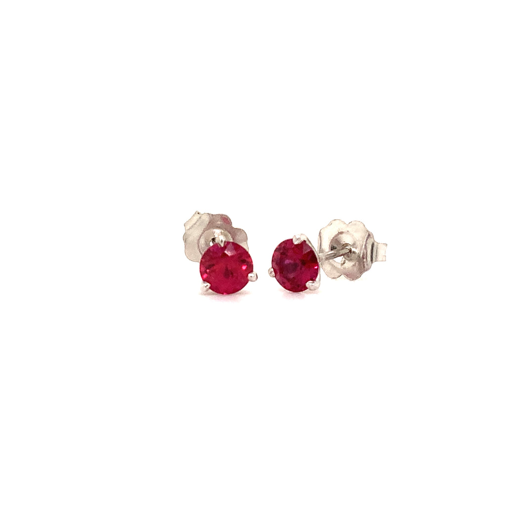 Roman+Jules Natural Ruby Post earrings set in 3 prong 18 kt White Gold - Image 5 of 6